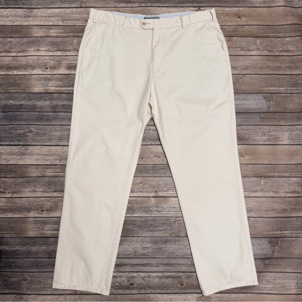 Peter Millar Ivory Pima Cotton Twill Flat Front Straight Leg Pants 40 X 31 *FLAW